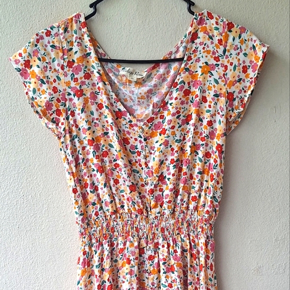 Indigo Rose Floral Midi Elastic Waist Rayon Women's Dress Size M - Picture 5 of 8